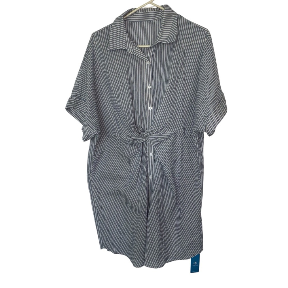 Cupshe Analia Dolman Sleeve Stripe Shirt Collar Oversize Dress - Picture 7 of 8